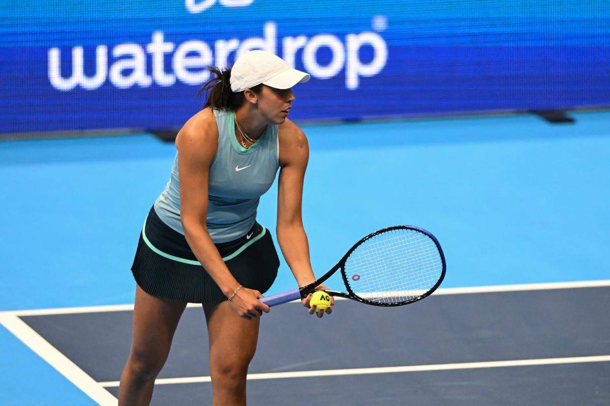 Madison Keys prepares to serve during her match against Sloane Stephens in the Charlotte Invitational exhibition on Dec. 6, 2024, in Charlotte. Keys, now a Grand Slam champion after winning the Australian Open in January, returns in 2025.