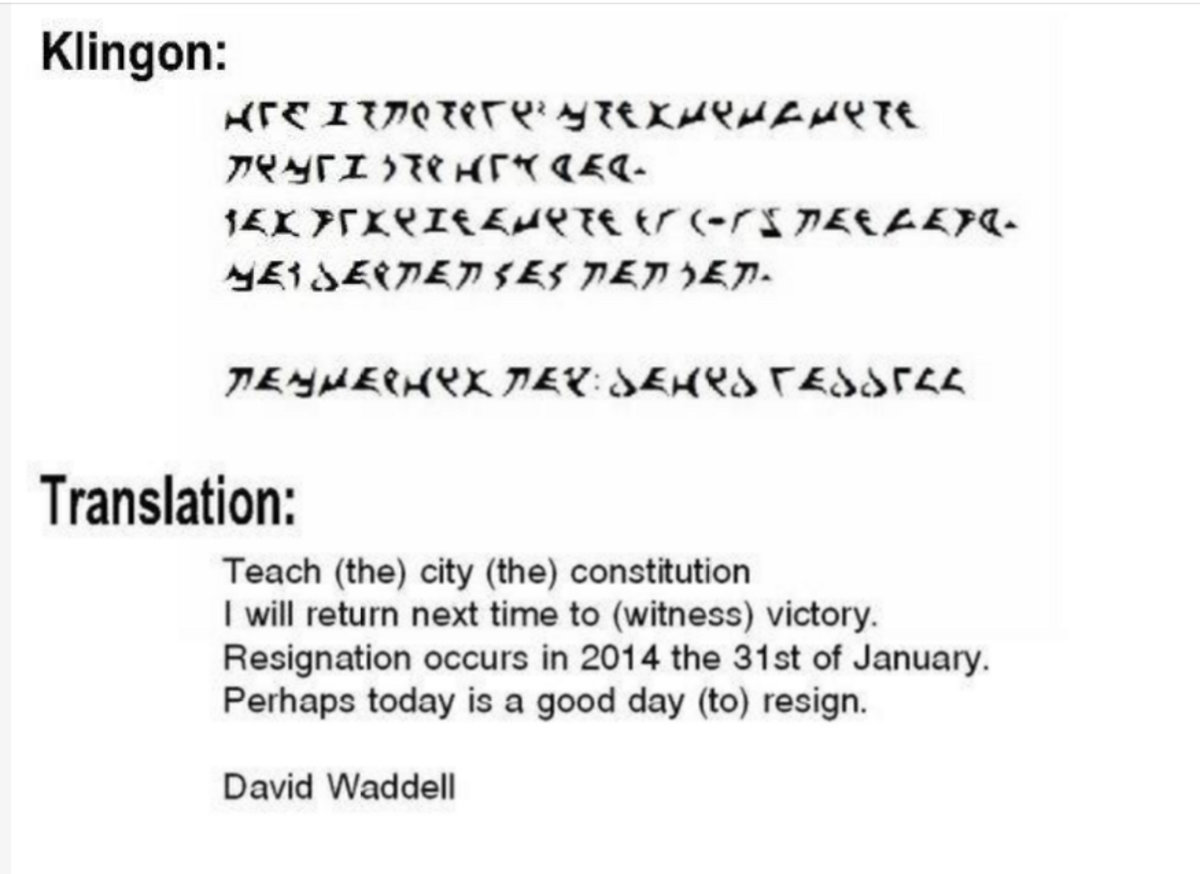 David Waddell’s 2014 resignation letter from the Indian Trail town council
