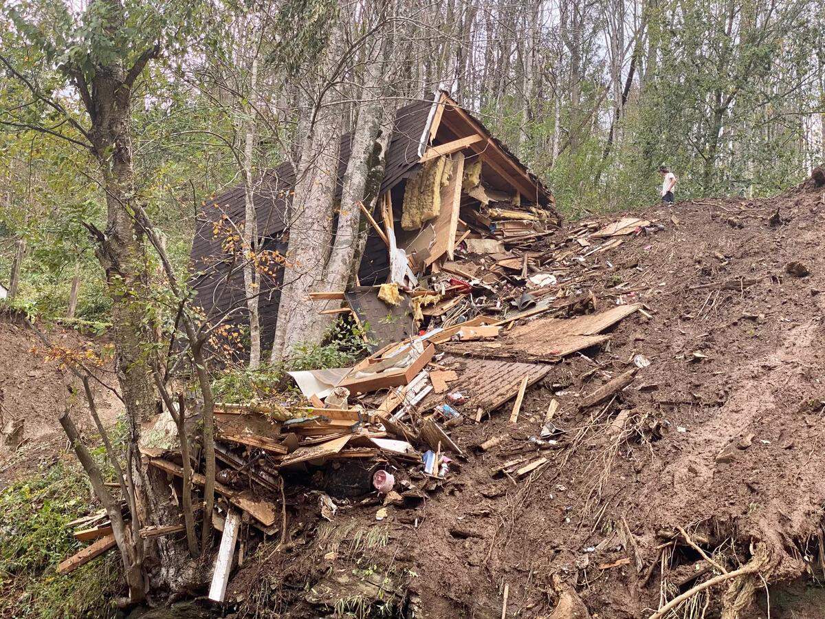 The Guinn residence in Minneapolis, N.C., after it was destroyed by Hurricane Helene.