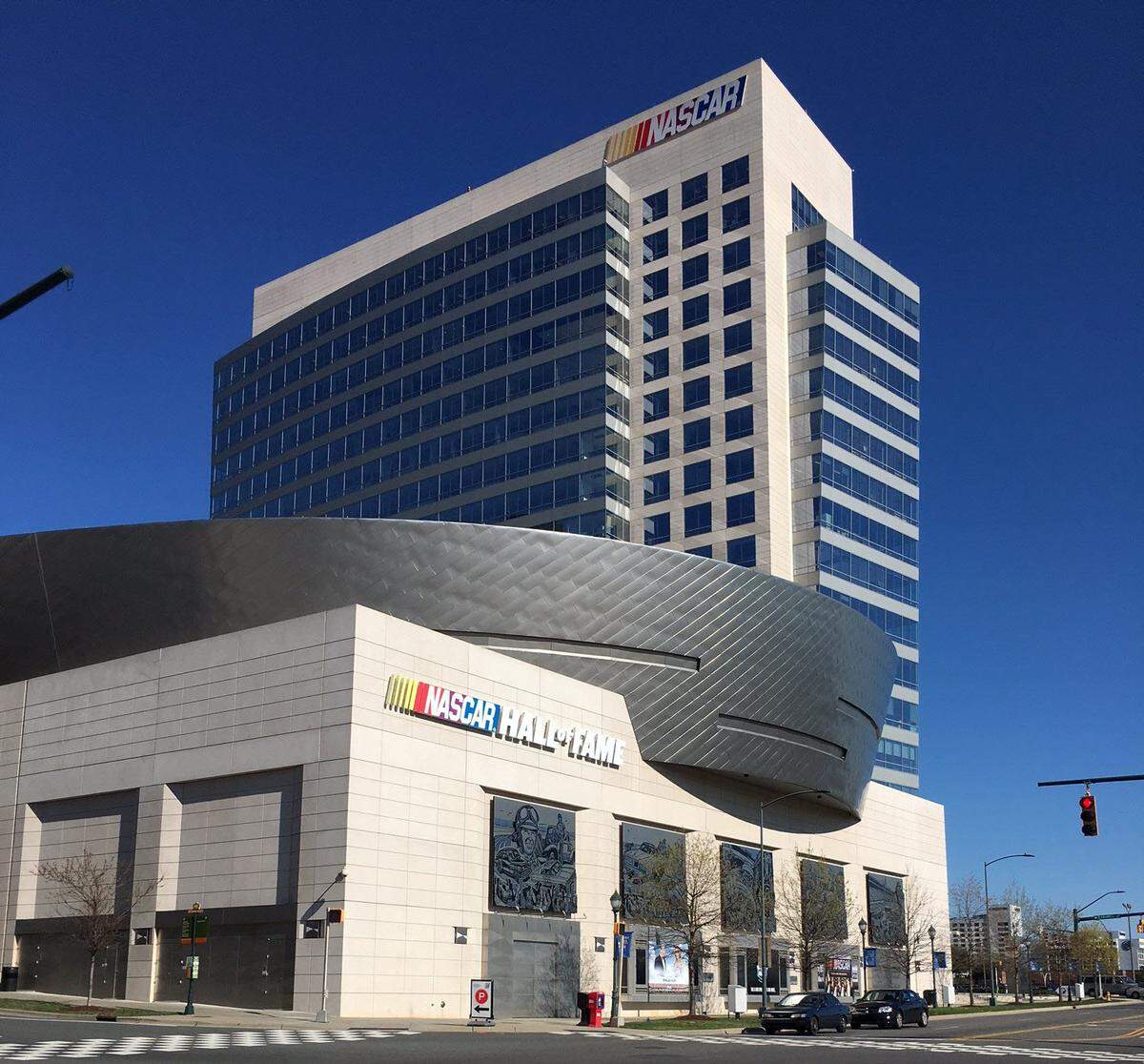 The former NASCAR Plaza building in uptown Charlotte has a new name, Five Fifty South, and the big NASCAR logo sign was taken off the building in June.