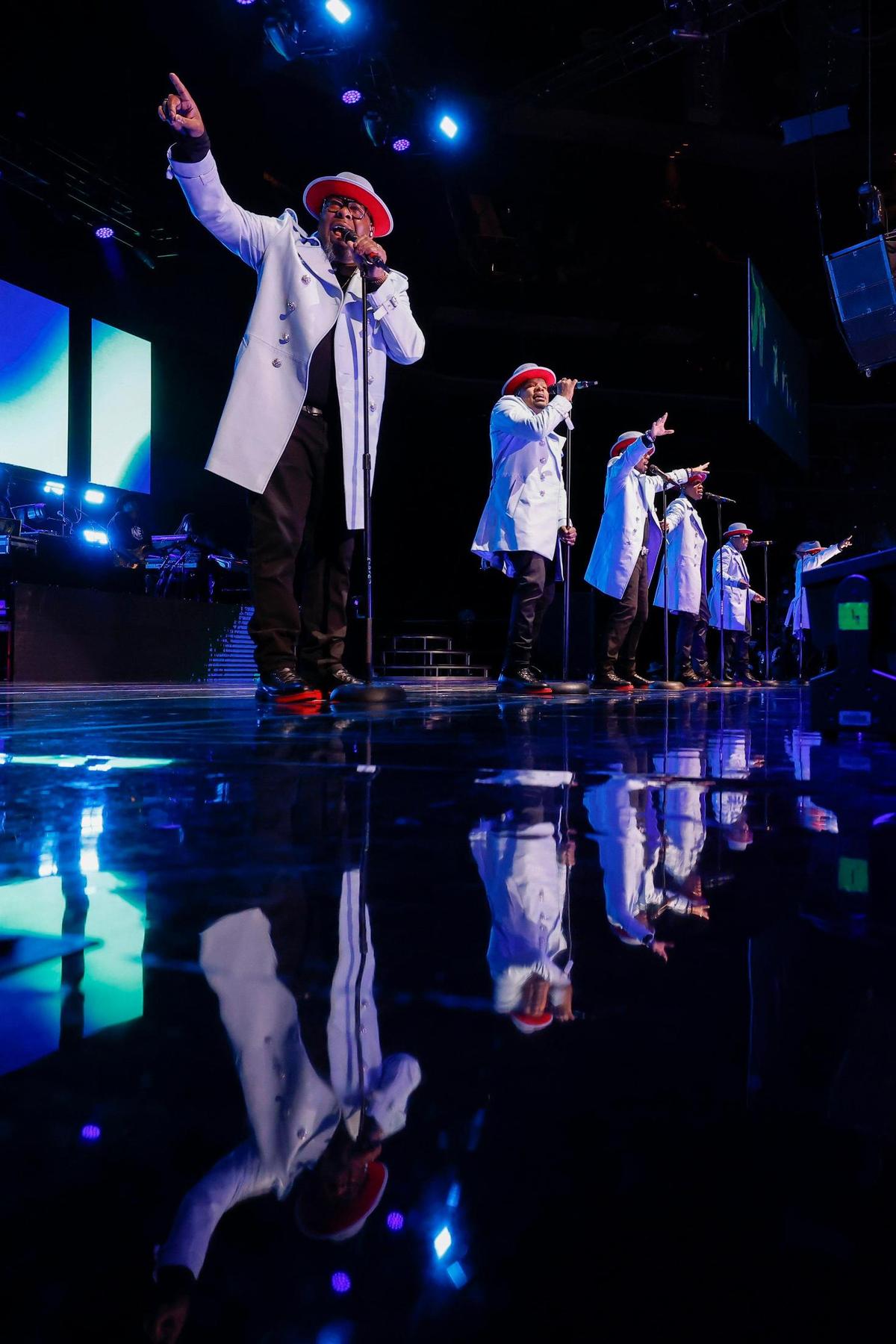New Edition on stage during The Culture Tour at Spectrum Center in Charlotte, N.C., Sunday, April 3, 2022.