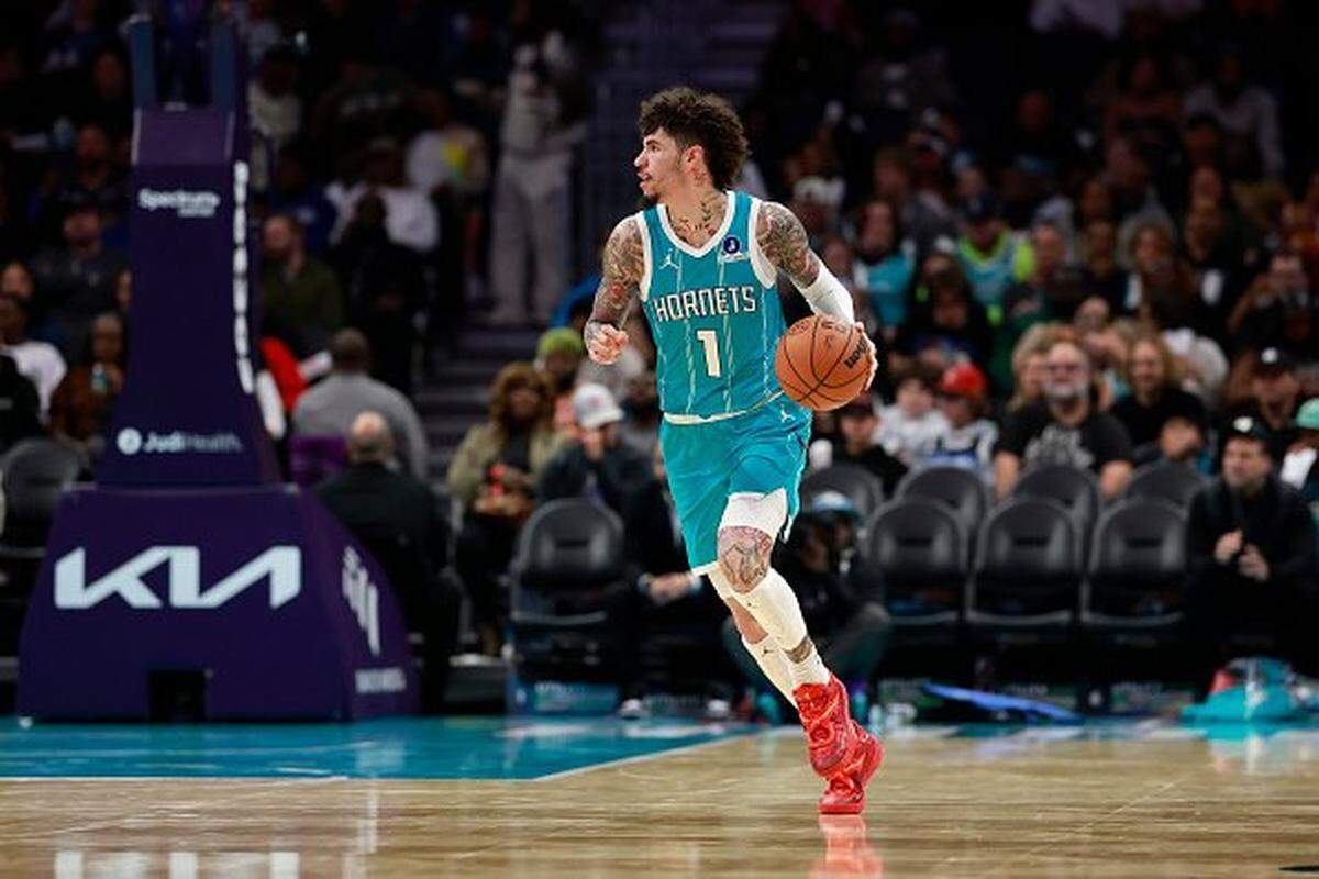 LaMelo Ball of the Charlotte Hornets moves the ball against the Minnesota Timberwolves during the second half of the NBA game at Spectrum Center on Nov. 1, 2025 in Charlotte, North Carolina. 