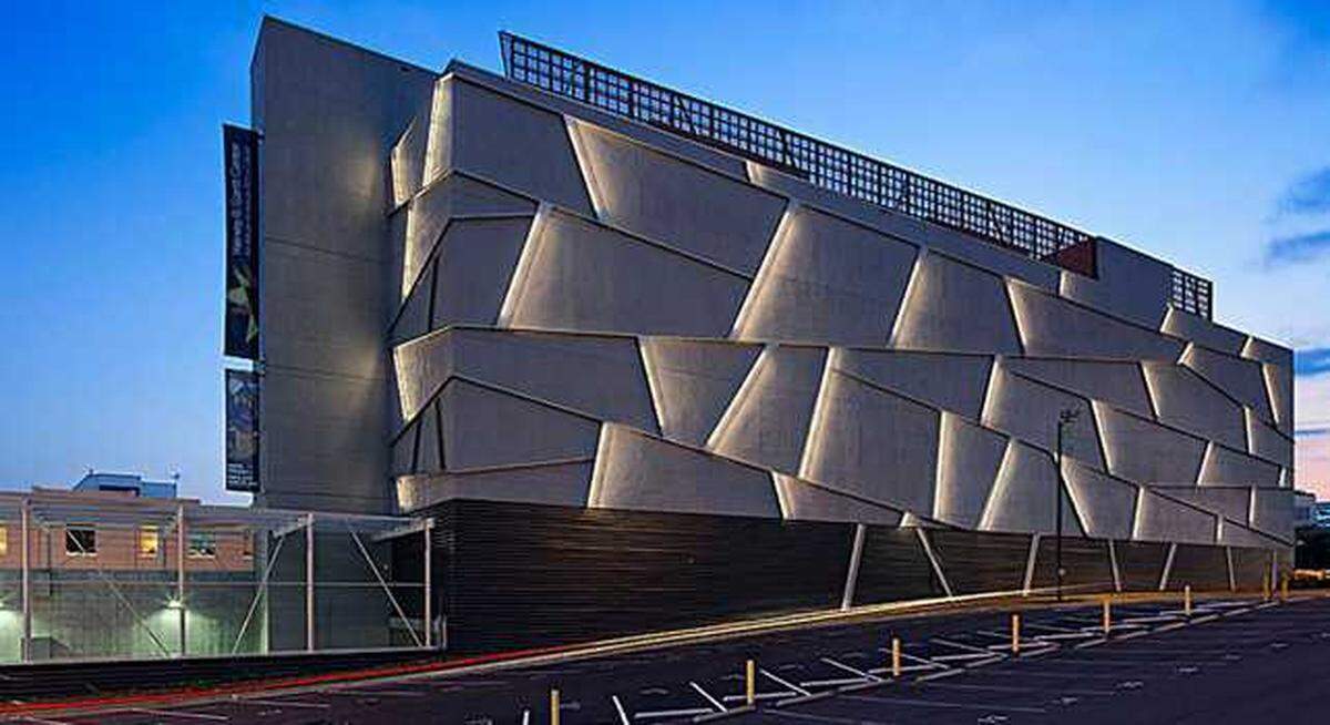 The Harvey B. Gantt Center for African American Arts + Culture at night.