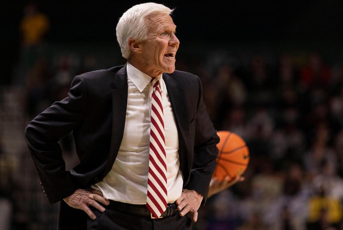 Davidson Head coach Bob McKillop talks to his team between plays during a matchup against the Charlotte 49ers at the Halton Arena on Tuesday, November 30, 2021.