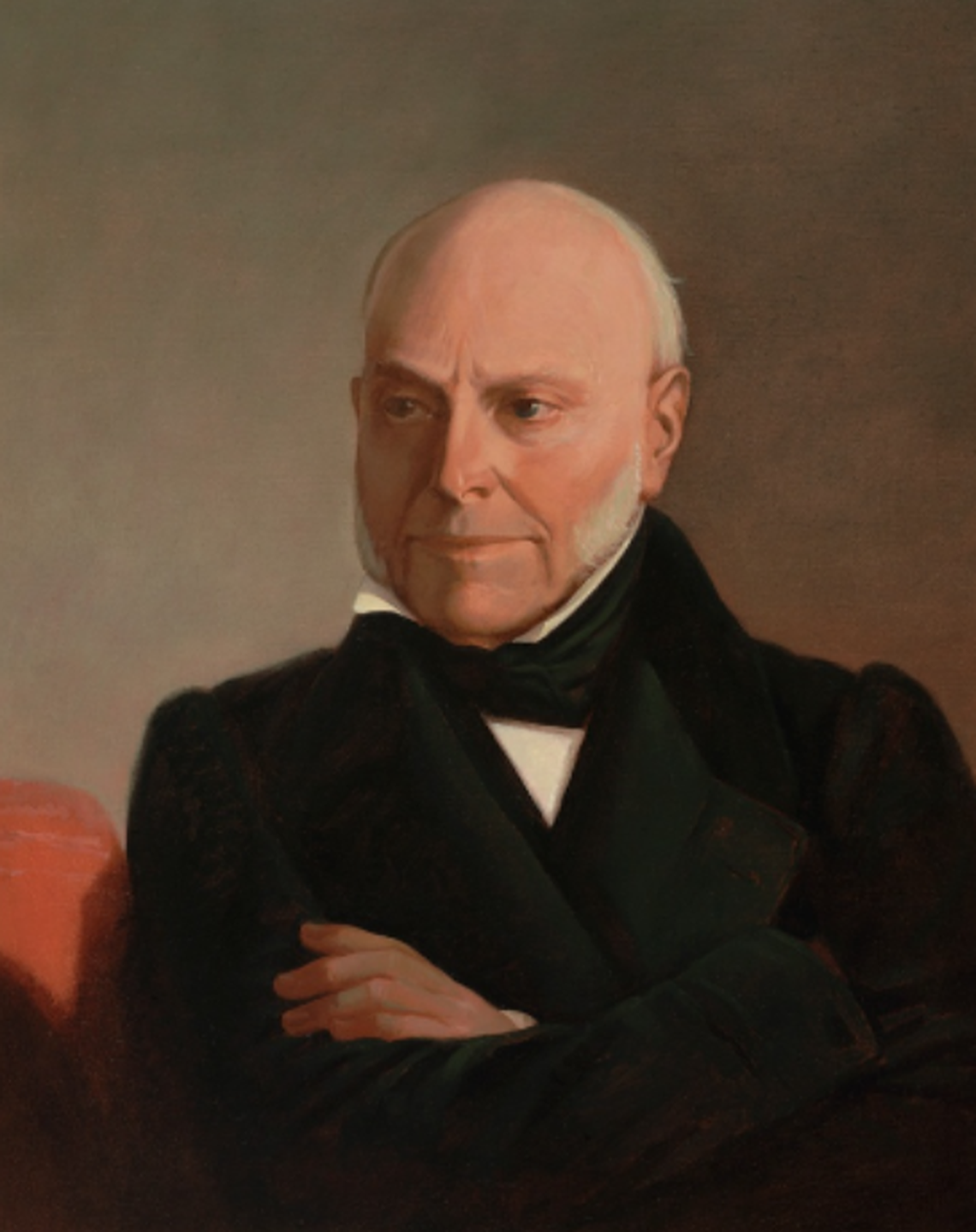 John Quincy Adams’ U.S. House portrait by Ed Ahlstrom, 2002. The House’s original John Cranch portrait of Adams was destroyed in a fire in 1851. This work is painted after an 1844 likeness of Adams by French artist Jean-Baptiste Adolphe Gibert.