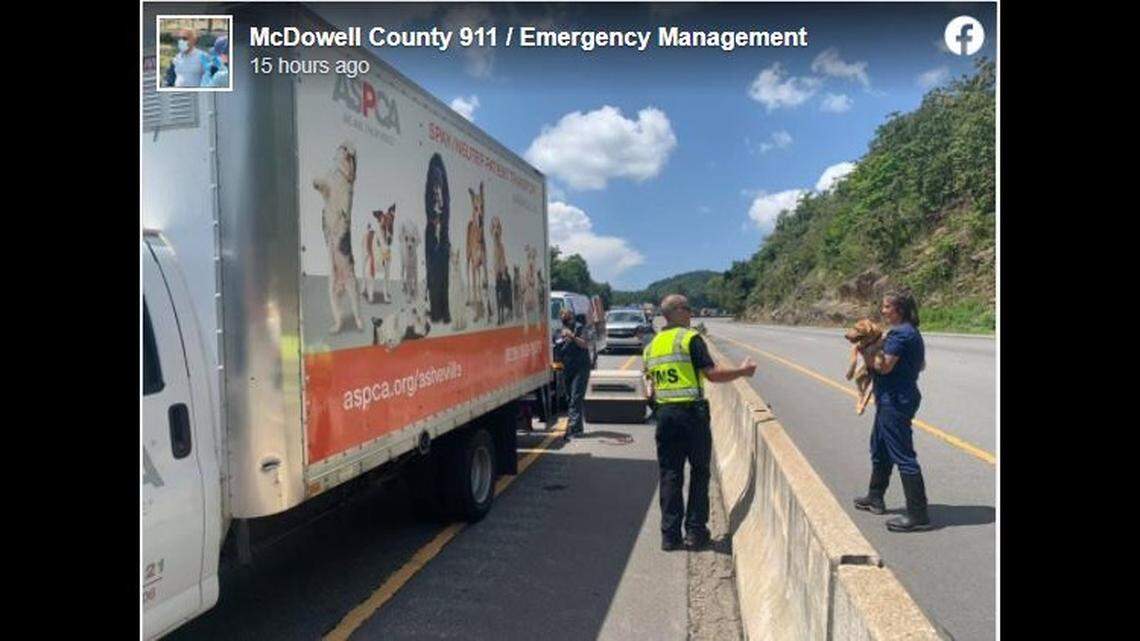 An ASPCA truck was damaged after a crash on Interstate 40, officials said.