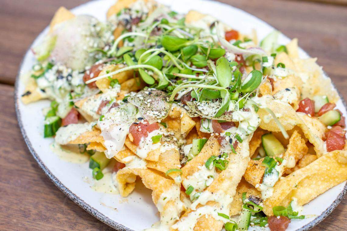 Suffolk Punch Brewing’s Ahi Tuna Nacho. “Coming Soon” signs ring the two-level building in Birkdale Village after construction delays and a year of getting permit approvals from the town of Huntersville.