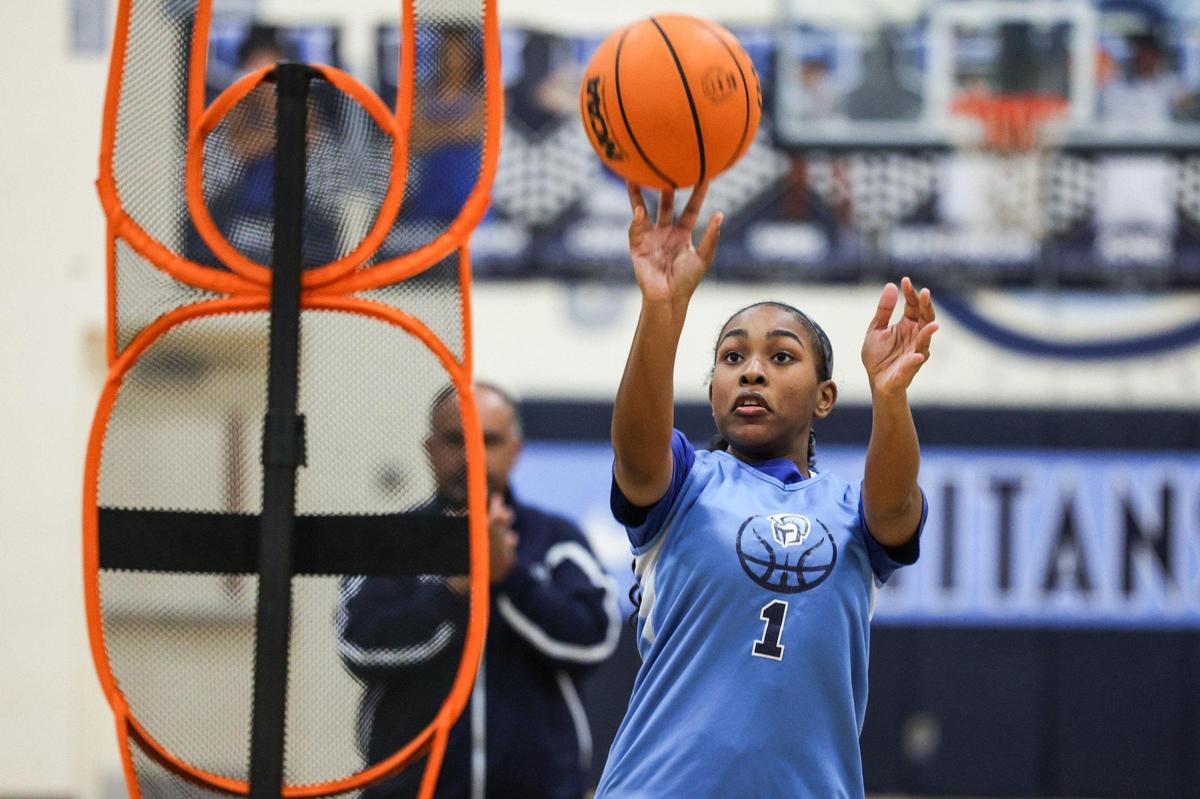 Hopewell sophomore Leah Smith shoots during girls varisty basketball practice on Thursday, February 8, 2024.