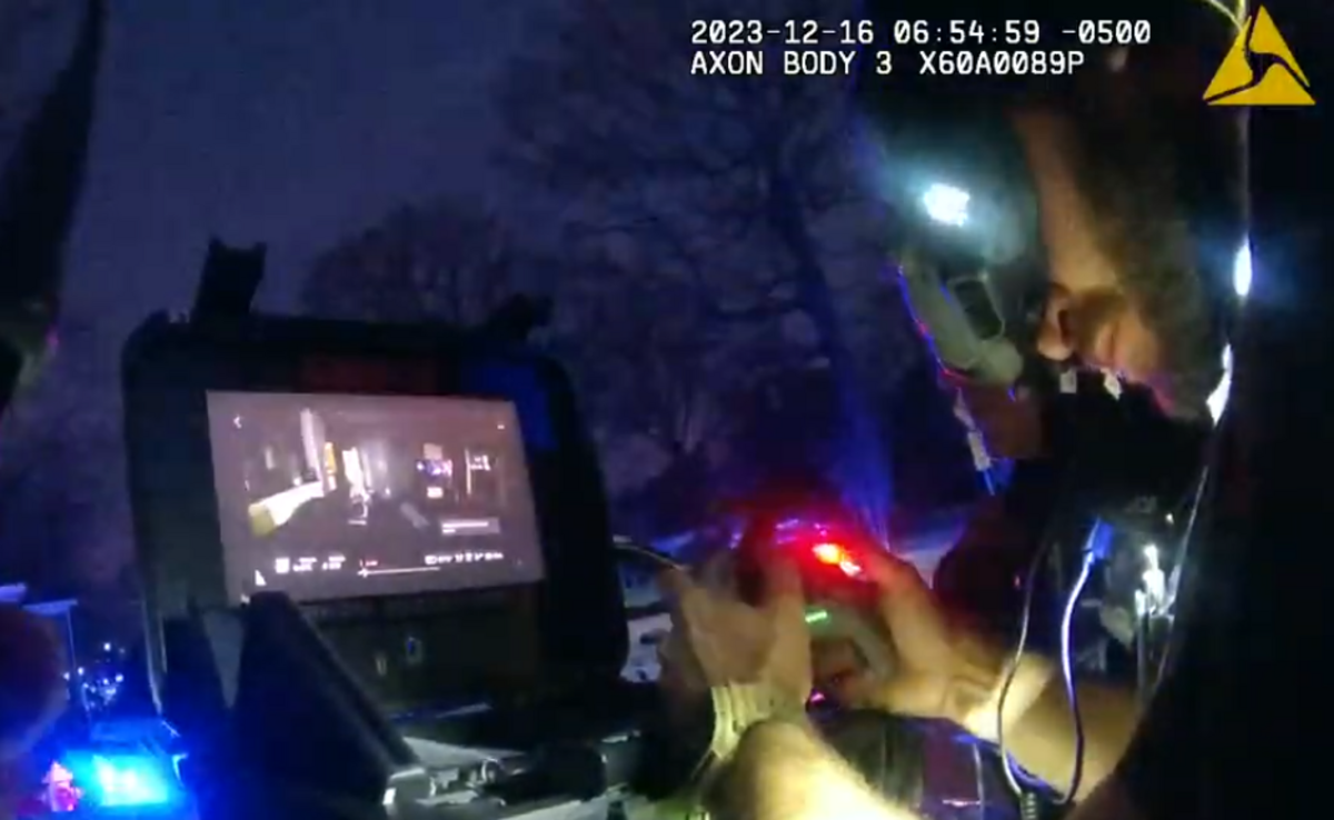 A Charlotte-Mecklenburg Police Officer operates a drone on Dec. 16, 2023, after police fatally shot Sanrico McGill, who was holding a gun. Police said at the time they immediately rendered aid, which wasn’t accurate.