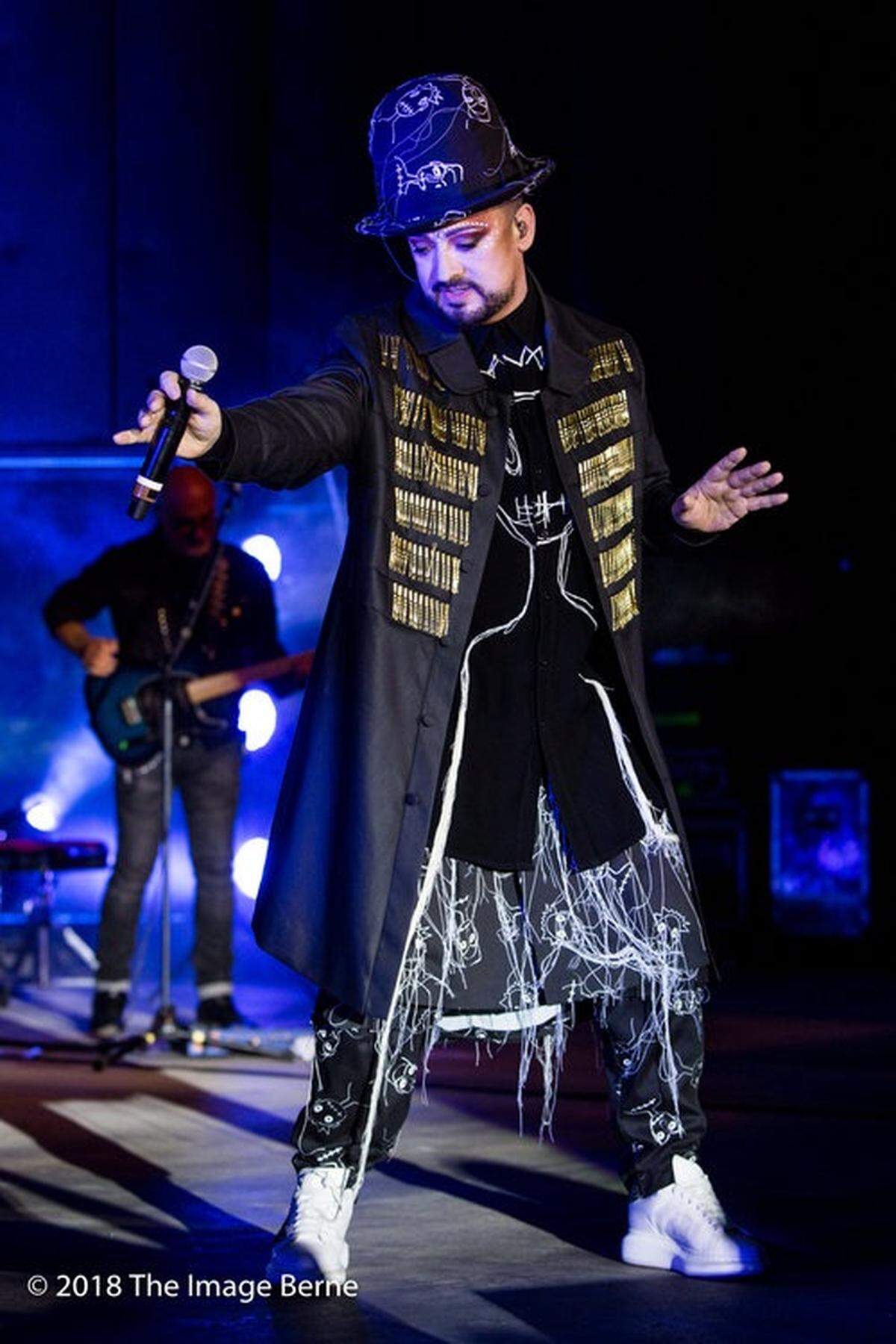 Boy George is shown performing at Charlotte's PNC Music Pavilion on Saturday night, in a photo provided by his public relations firm.