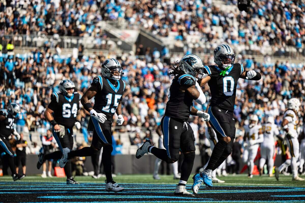 Carolina Panthers celebrate a touchdown against the New Orleans Saints at Bank of America Stadium in Charlotte on Sunday, November 9, 2025.