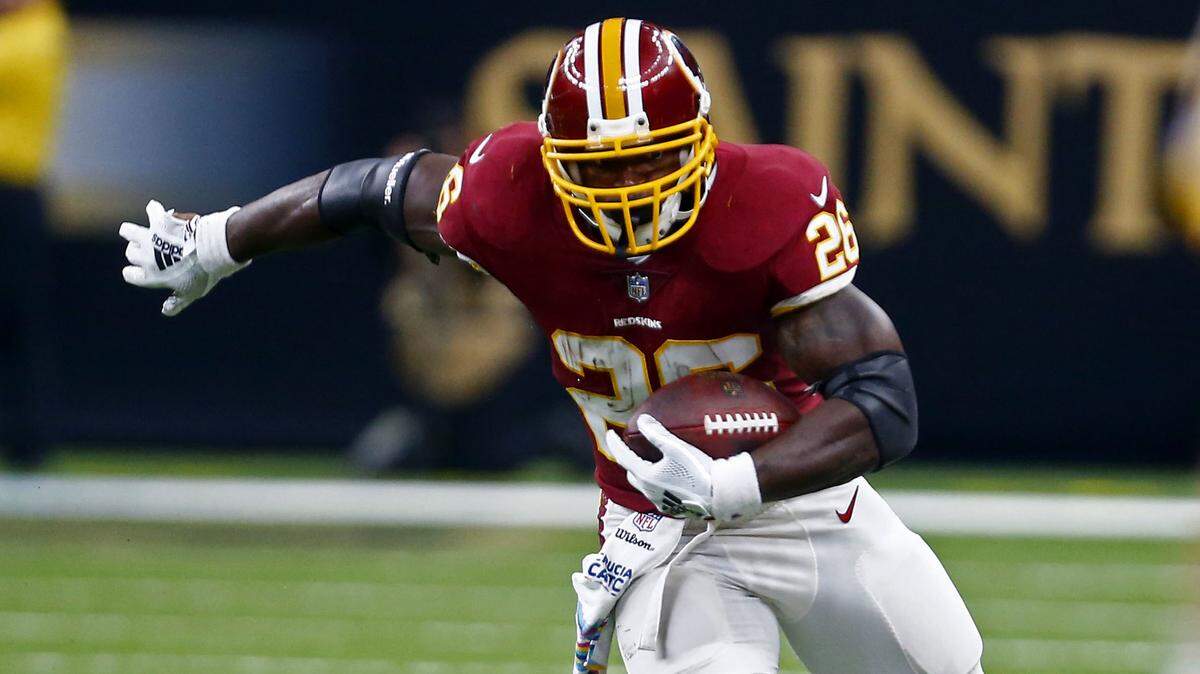Washington running back Adrian Peterson (26) exited a Monday night loss to New Orleans with a shoulder injury, but now that he is expected to play against the Panthers this week, Carolina’s defense is making sure not to underestimate him.
