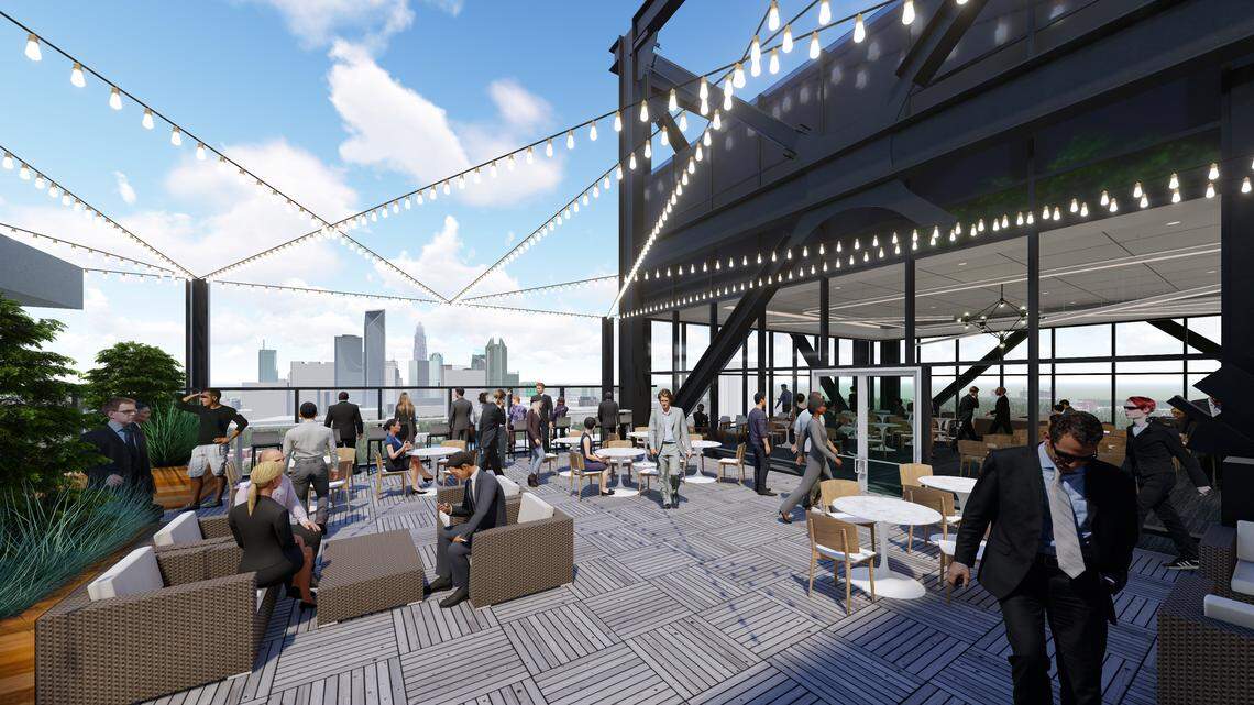 Rendering of the patio of the new Lowe’s technology hub in South End