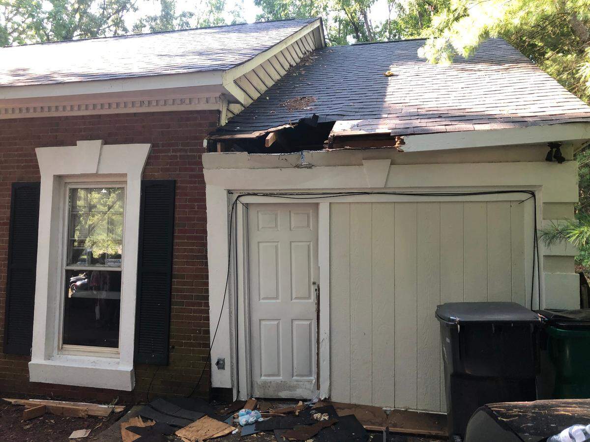 Damage to the roof of the London family’s house on Andora Drive.