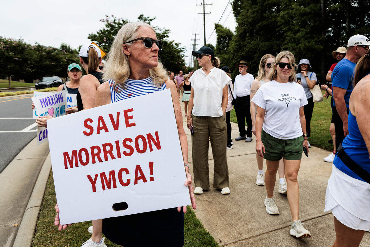 Hundreds gather to protest the sale of the Morrison Family YMCA campus in Ballantyne to Moments of Hope Church on Sunday, July 12, 2026.