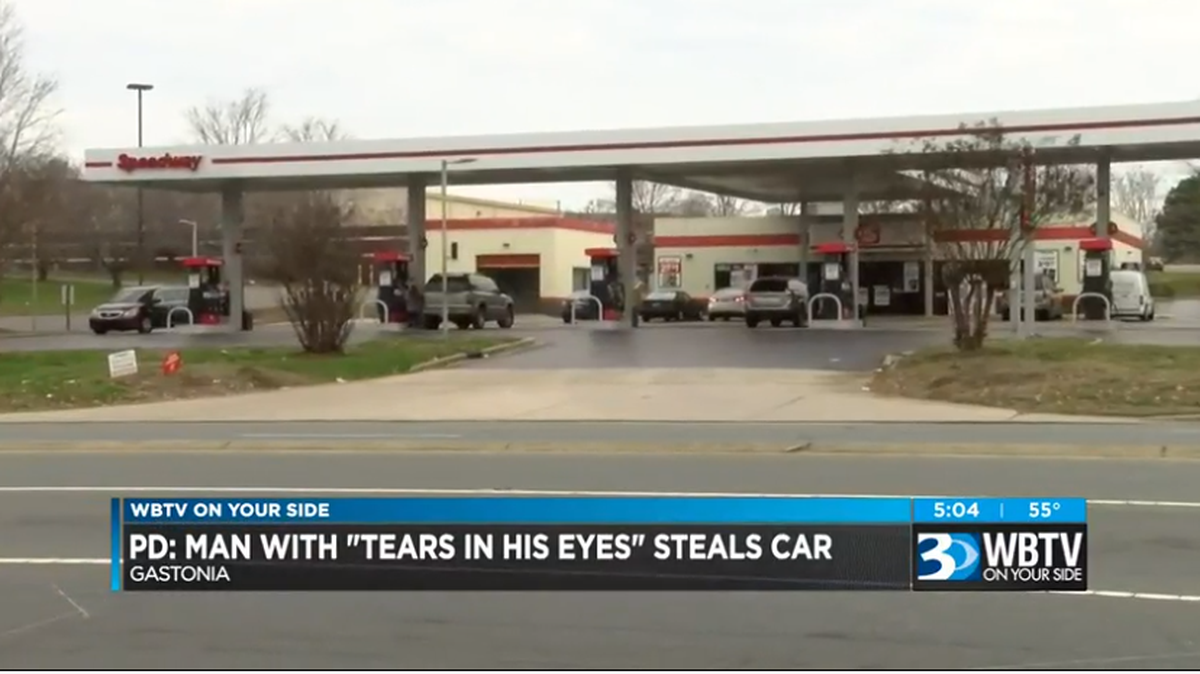 Site of the car theft bin Gastonia by a man who allegedly approached the victim with tears in his eyes. WBTV video screenshot