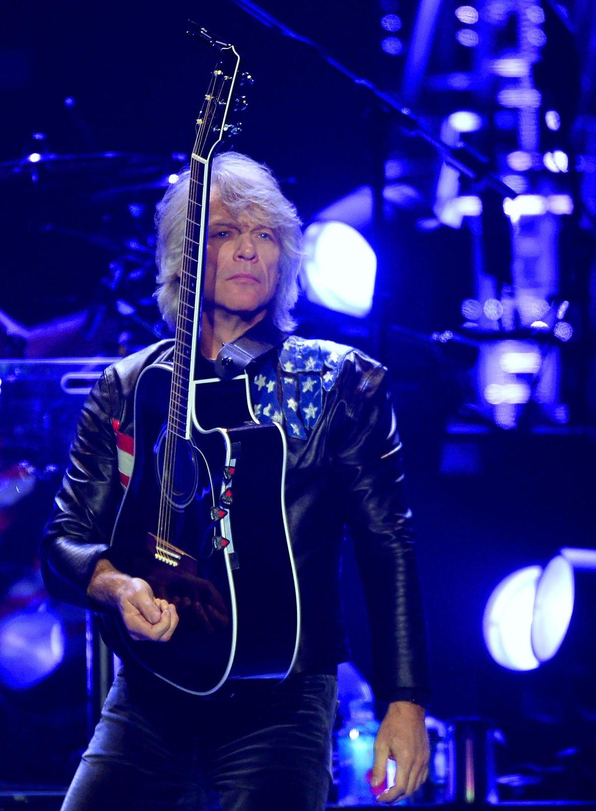 Jon Bon Jovi stares out across the crowd of fans at Spectrum Center in Charlotte, NC on Friday, April 8, 2022.