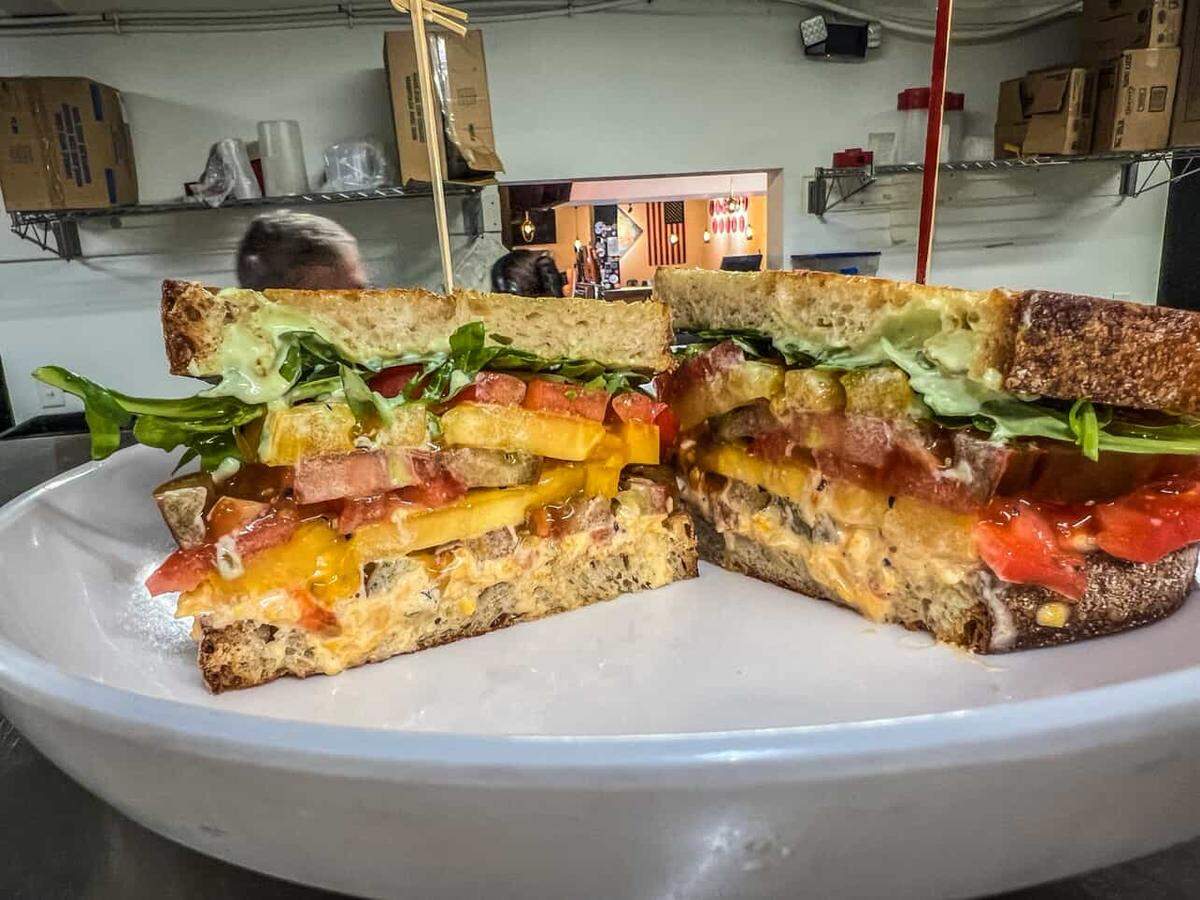 Groovy Beast’s The Heirloomer pairs heirloom tomatoes with pimento cheese and avocado spread.
