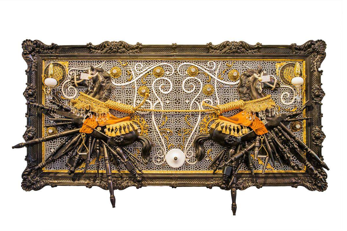 Fancy Legs, a mixed media work by Stephen L. Hayes Jr., is part of the “Beyond Any Means” exhibit that will be on display at Elder Gallery of Contemporary Art.