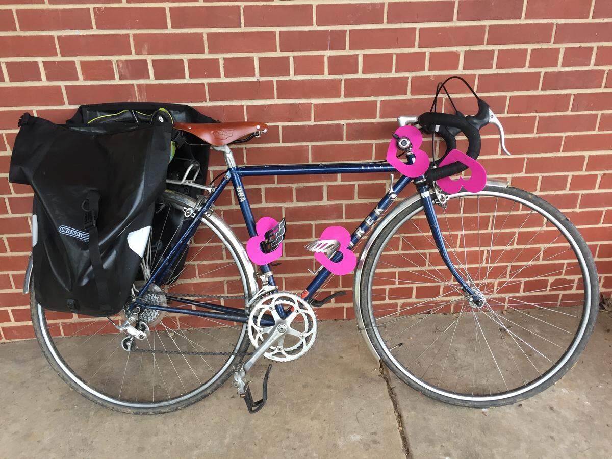 At Park Road Montessori, someone covered a bike with pink foam hearts. “It was as if the person was covering her bicycle with the love they hoped she’d experience.”