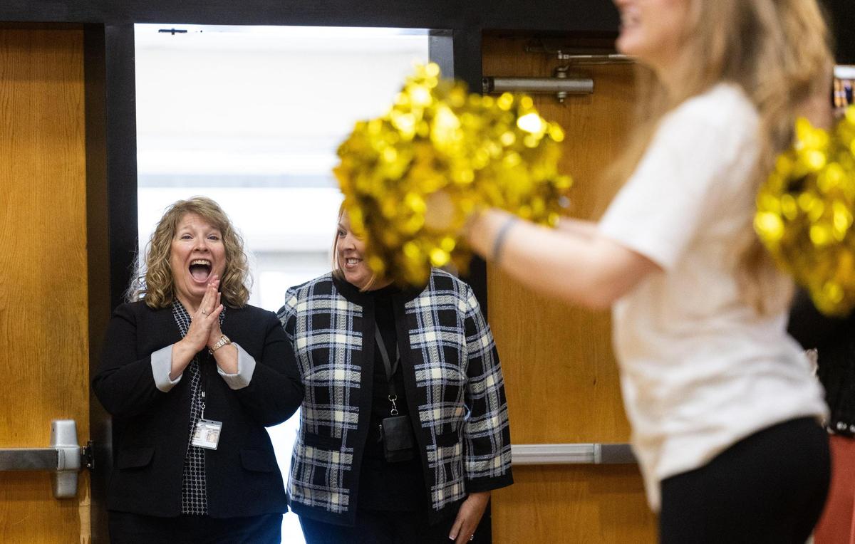Dr. Tracey Harrill, principal at Providence High School, is announced 2024-25 principal of the year for Charlotte-Mecklenburg Schools in Charlotte, N.C. on Thursday, October 24, 2024.