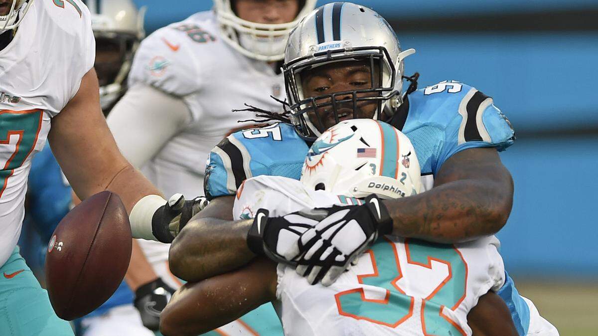 Carolina Panthers defensive tackle Dontari Poe (95) was brought in to clog the middle, and he has looked the part so far.