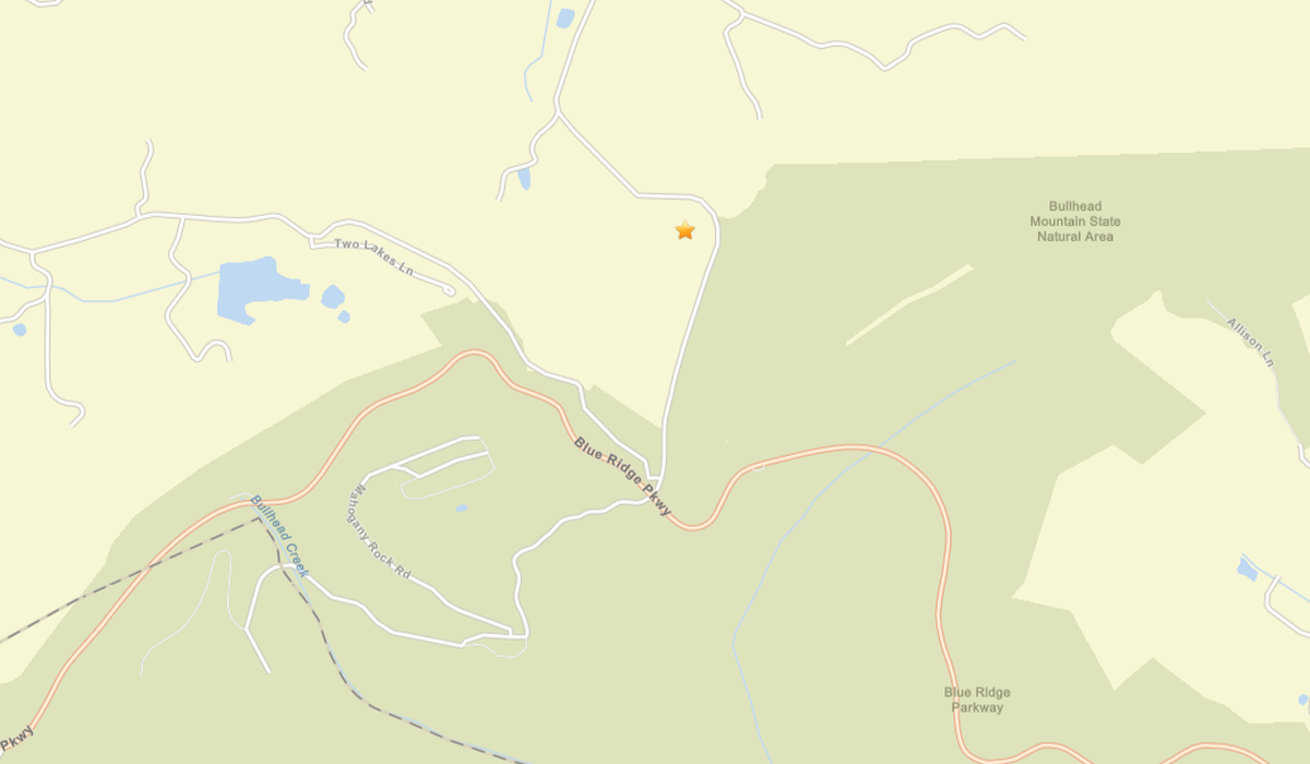 The gold star shows where the latest earthquake happened, between the Blue Ridge Parkway and Bullhead Mountain State Natural Area, the U.S. Geological Survey said in a Feb. 13 news release.