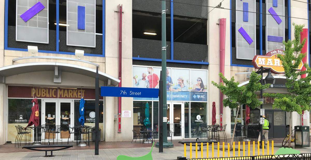 Market at 7th Street is an indoor, nonprofit food hall at 224 E. 7th St. in Charlotte on the ground floor of the parking garage.