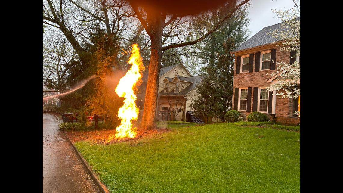 A ghostly pillar of fire erupted on the lawn of a Tennessee home this week, and experts say it happened after a bolt of lightning defied odds and happened to strike a buried gas line.