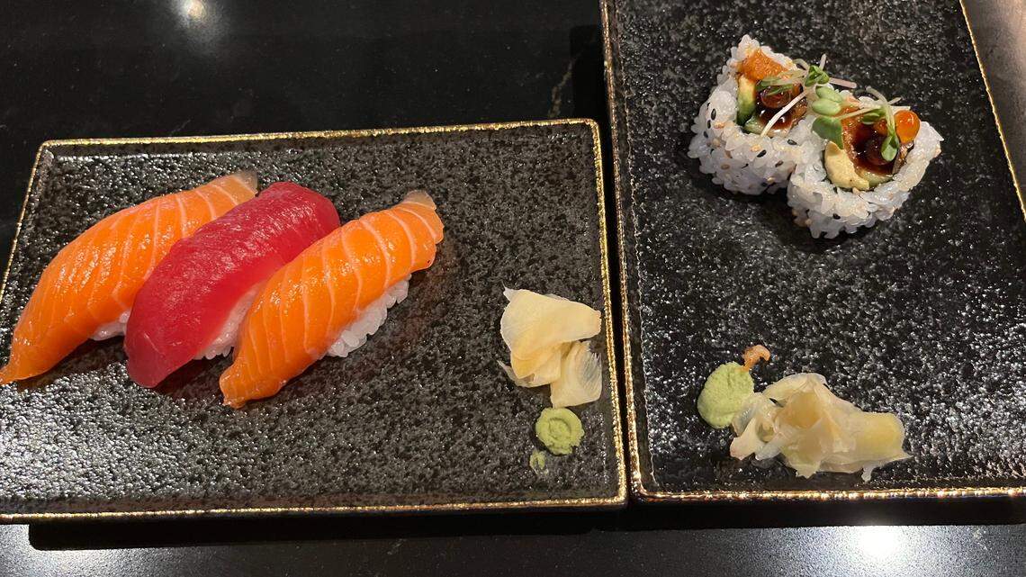 Plates of sushi.