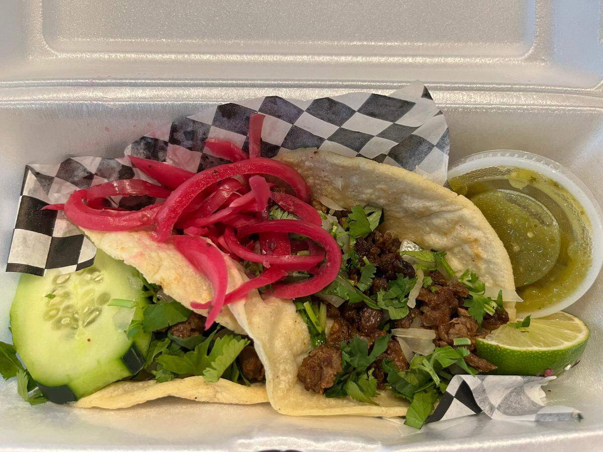 Steak tacos from El Sazon Latino.