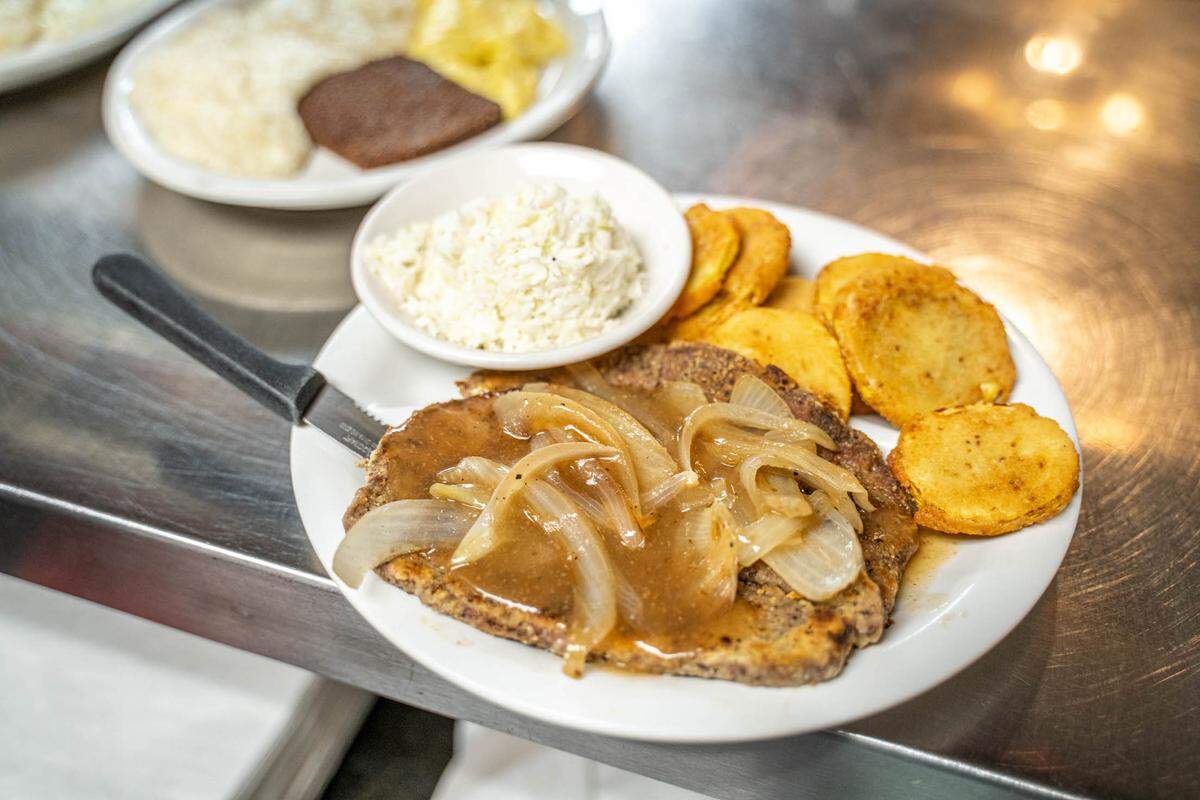 The Hamburger Steak with onions and gravy at Stockyard.