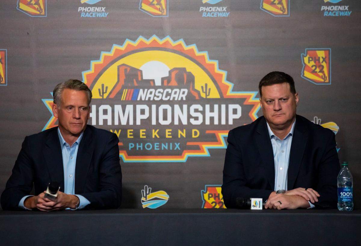 NASCAR executives Steve Phelps (left) and Steve O’Donnell. Mark J. Rebilas-USA TODAY Sports