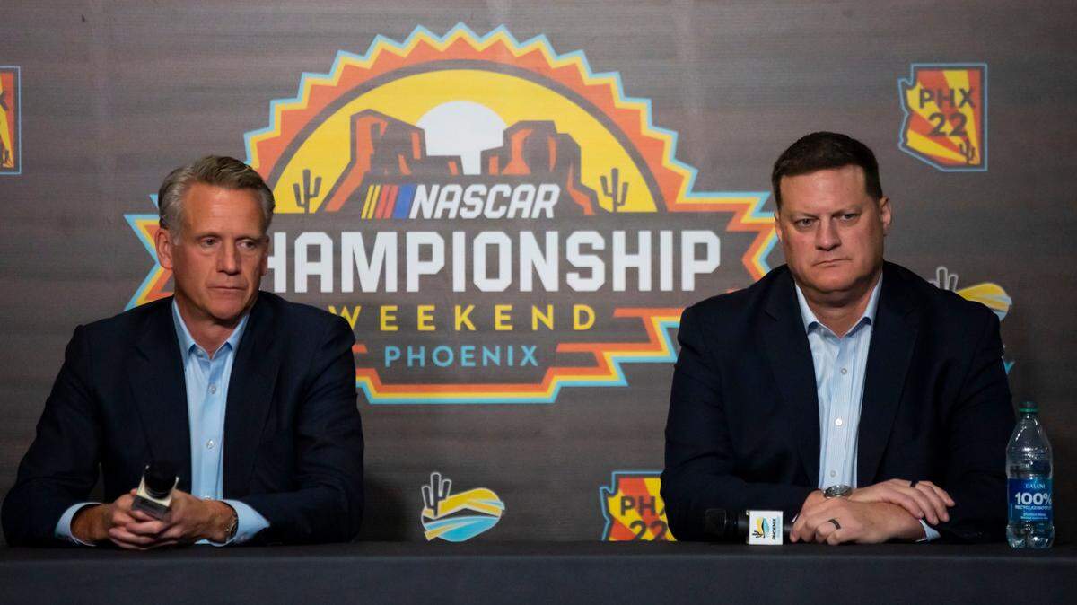 NASCAR executives Steve Phelps (left) and Steve O’Donnell. Mark J. Rebilas-USA TODAY Sports