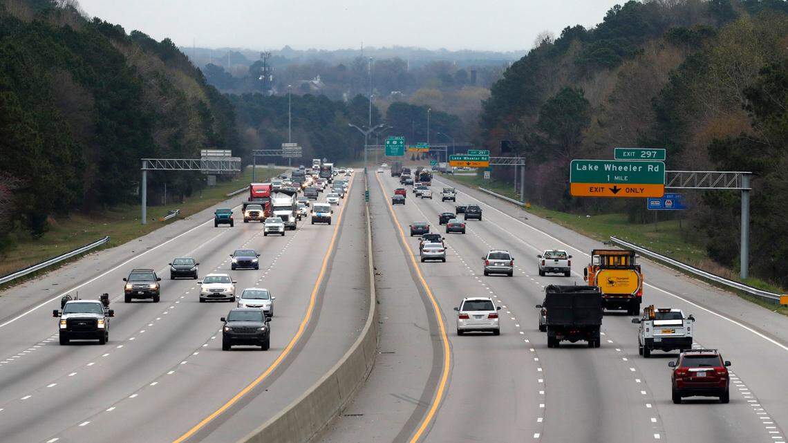 From 2016 through 2020, about 16,000 drivers in North Carolina have been charged with going 20 miles per hour over the limit at least three times, state data shows. Seen here is traffic on I-40 looking east from Trailwood Drive in Raleigh on March 17, 2020.