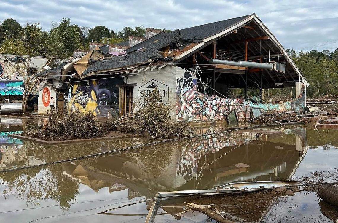 When the French Broad River flooded Asheville’s River Arts District, it left destruction in its wake. Summit Coffee Co.’s damage is extensive: Its main wall is nearly gone, its roof partially caved in and a mixture of mud and debris lies inside.