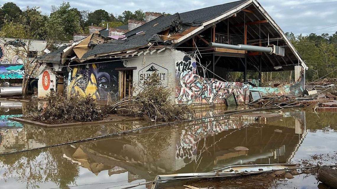 When the French Broad River flooded Asheville’s River Arts District, it left destruction in its wake. Summit Coffee Co.’s damage is extensive: Its main wall is nearly gone, its roof partially caved in and a mixture of mud and debris lies inside.