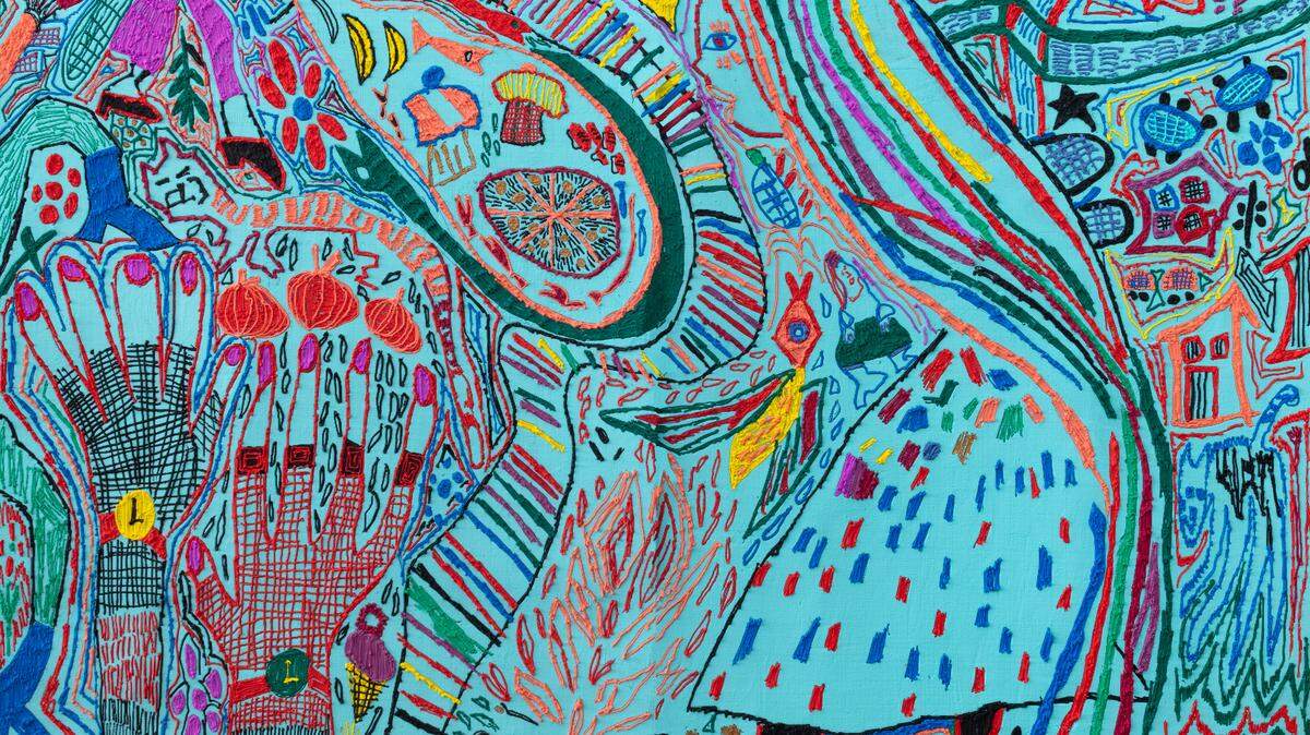 "Maybe Tomorrow" by Summer Wheat, a work of acrylic paint on aluminum mesh, is among the exhibits in "Faces in the Crowd," opening June 26 at SOCO Gallery.