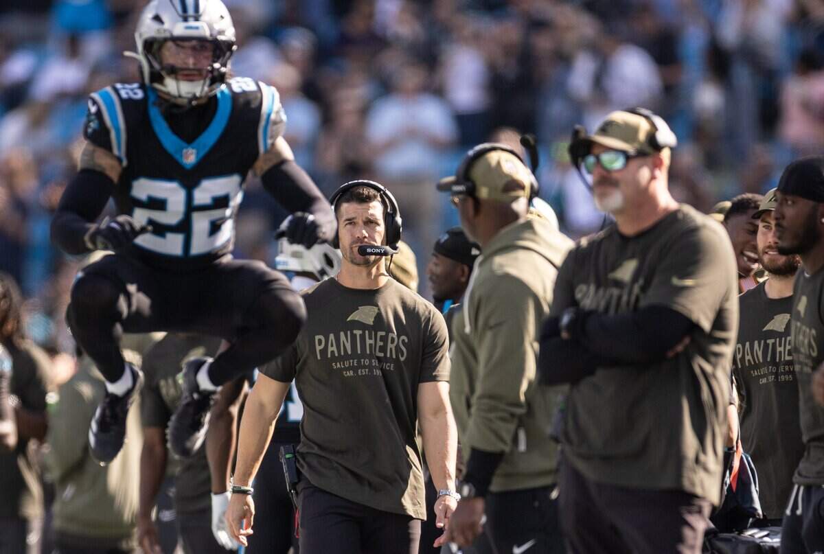 Carolina Panthers coach Dave Canales stands on the sideline on Sunday at Bank of America Stadium.