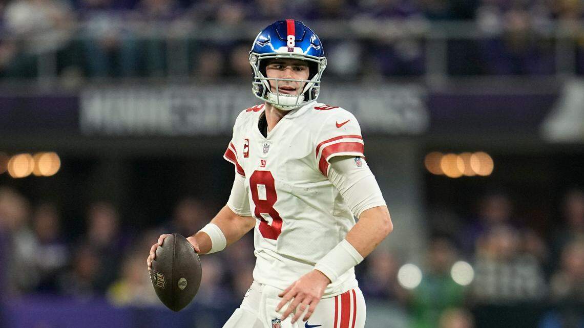 New York Giants’ Daniel Jones runs during the first half of an NFL wild card playoff game against the Minnesota Vikings Sunday, Jan. 15, 2023, in Minneapolis. The Giants won, 31-24, as Jones threw for 301 yards and rushed for 78 more.