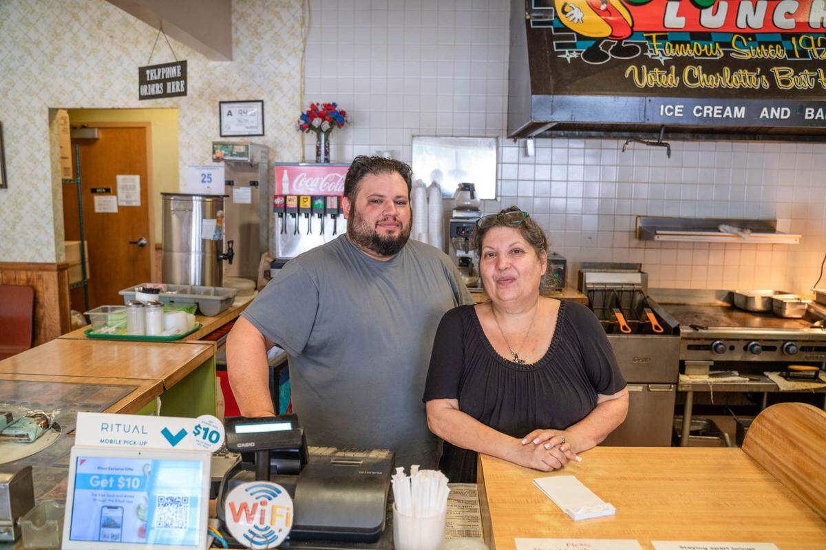 Nick Sikiodtis and Joanna Sikiotis of Green’s Lunch in Uptown Charlotte.