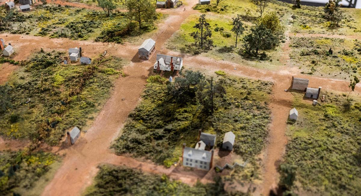 A diorama of Charlotte in 1775 that will be in the new exhibit for the 250th anniversary of the Mecklenburg Declaration of Independence at the Charlotte Museum of History.