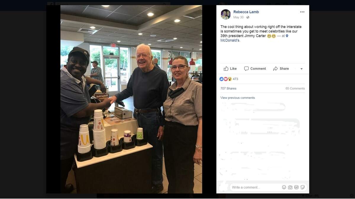 Former president Jimmy Carter made a visit to a McDonald's in Kings Mountain on Wednesday, while on his way to Washington D.C.