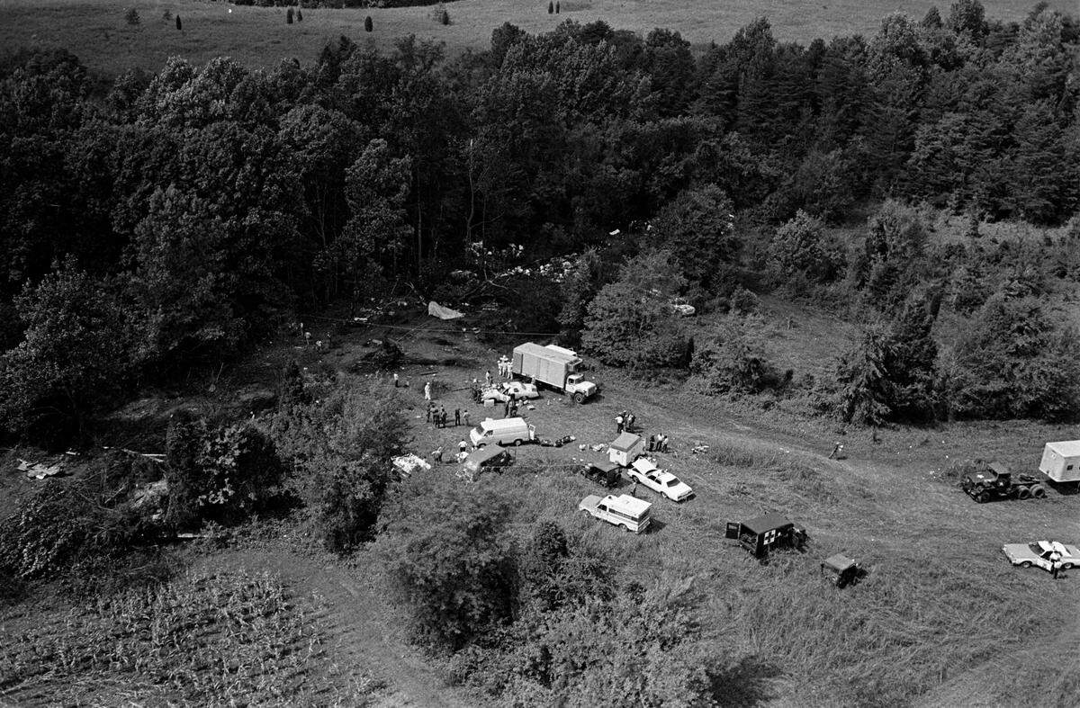 An aerial view of the wreckage of Eastern Air Lines Flight 212 in southwest Charlotte.