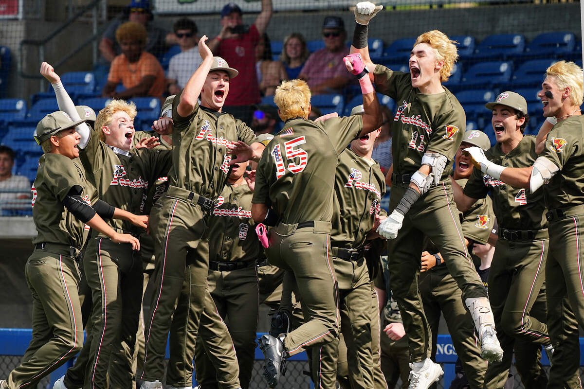 The Providence bench celebrates the solo home run of Jack Pejot (15) to put them ahead 6-0 over Corinth Holders. Providence and Corinth Holders met in the NCHSAA 8A Baseball Championship series in Holly Springs, North Carolina, on May 30, 2026. Providence won Game 2 6-0.