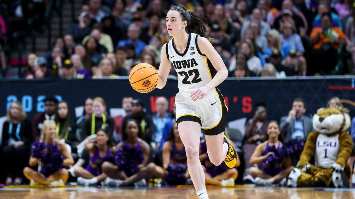 Iowa guard Caitlin Clark brings the ball up court against LSU in the second half during the final round of the Women’s Final Four in April at the American Airlines Center in Dallas. Kevin Jairaj-USA TODAY Sports