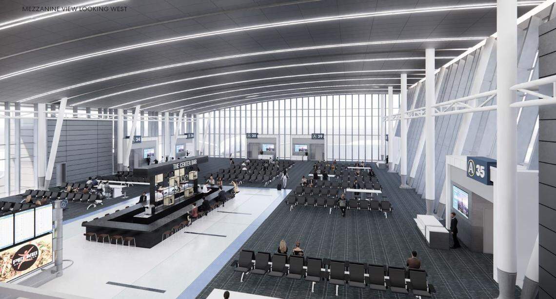 A rendering from Charlotte Douglas International Airport shows the interior view of the Concourse A expansion project.