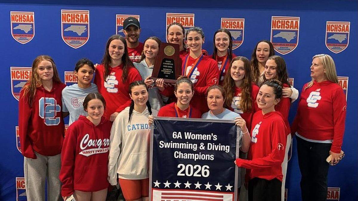 Charlotte Catholic’s swim team won the NCHSAA 6A state title on Friday, February 13, 2026.