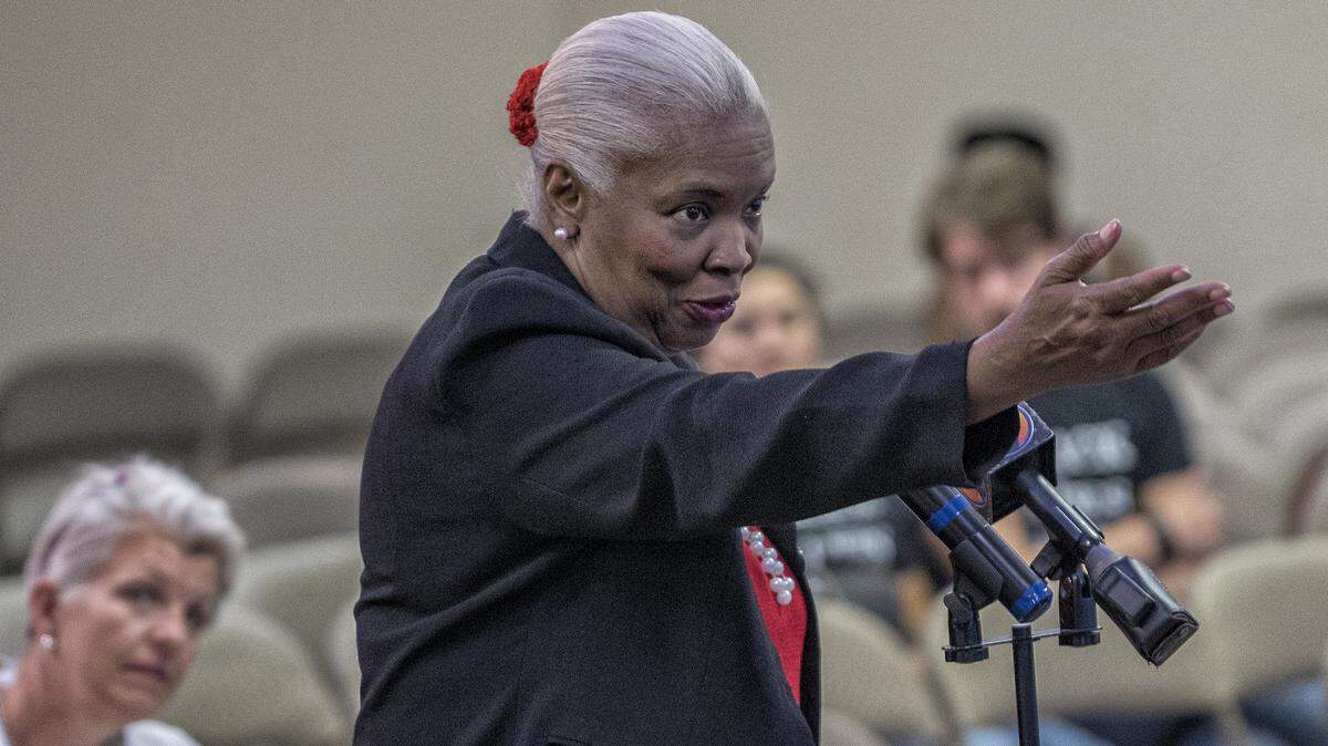 Mecklenburg commissioner Ella Scarborough speaks at a meeting.