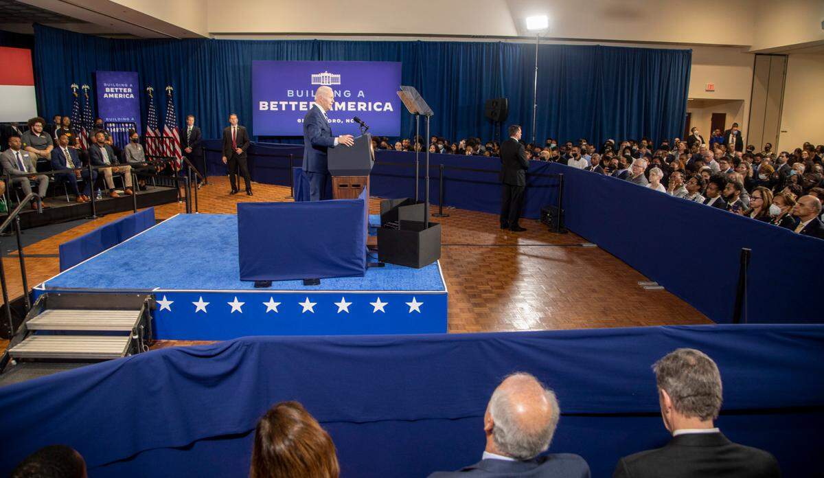 President Joe Biden speaks about the economy during a visit to North Carolina A&T State University in Greensboro Thursday, April 14, 2022.